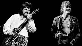 Andy Scott and Brian Connolly of Sweet perform on stage at Hammersmith Odeon, London, England, on February 24th, 1978