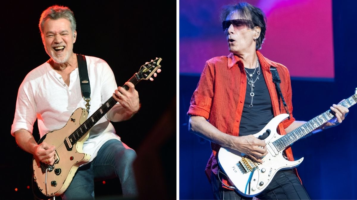 eddie van halen and steve vai - GettyImages-489232956 - GettyImages-2269911111
