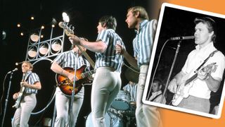 The Beach Boys on the Andy Williams TV Show in October 1965 and (inset) Glen Campbell playing a Stratocaster during a 1965 Beach Boys show